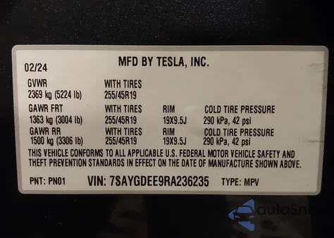 2024 Tesla Model Y Long Range Dual Motor All-Wheel Drive из США, поврежденный, VIN 7SAYGDEE9RA236235